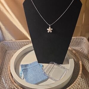 925 Silver Necklace with White  Flower Pendant